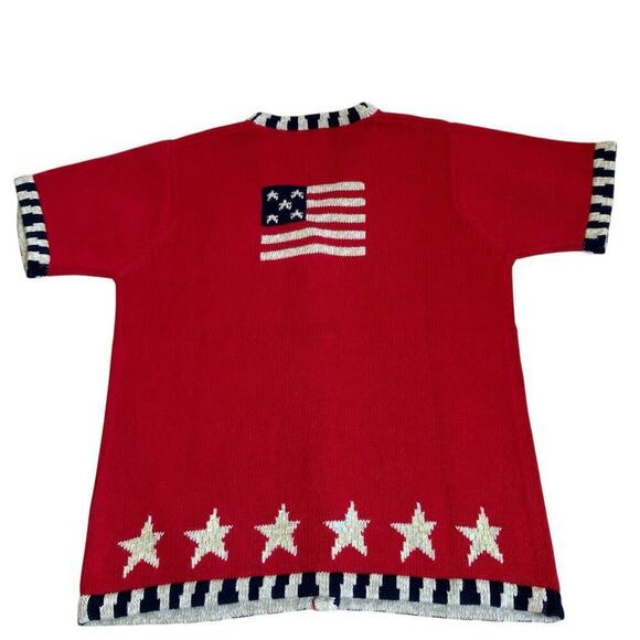 Quacker Factory Vtg USA Flag Short Sleeve Sweater Cardigan Sequins Stars Sz S - Picture 11 of 15